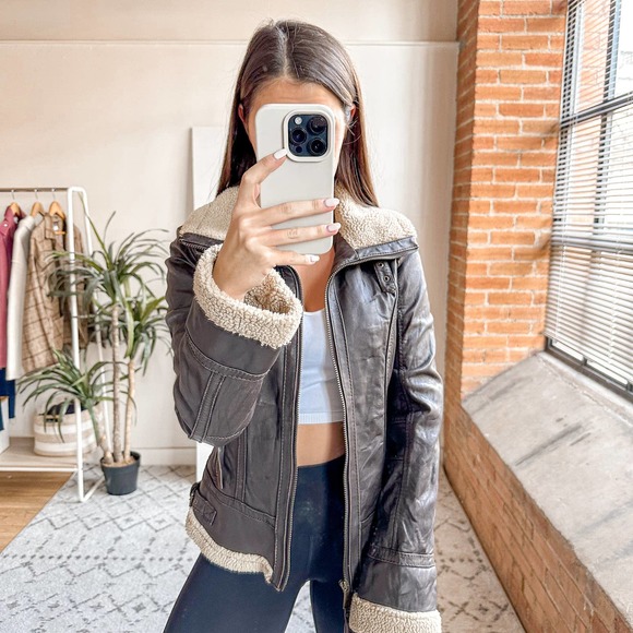 MICHAEL Michael Kors Jackets & Blazers - Michael Michael Kors Leather Sherpa Aviator Jacket Brown